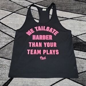 VS PINK 2015 NEON PINK WE TAILGATE HARDER THAN YOUR TEAM PLAYS  RACERBACK TANK-T